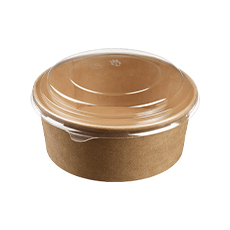 Kit bol carton rond brun 750 ml & couvercle PET transp. - 25 pc