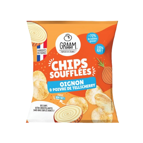 Chips soufflées oignon & poivre de Tellicherry Graam - 20 g x 20