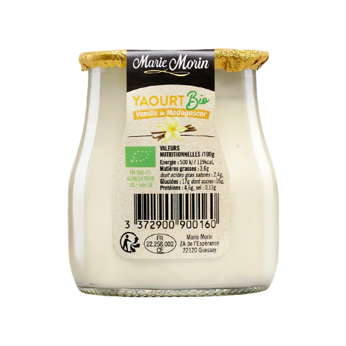 Yaourt brassé bio vanille Marie Morin - 140 g x 6 pc